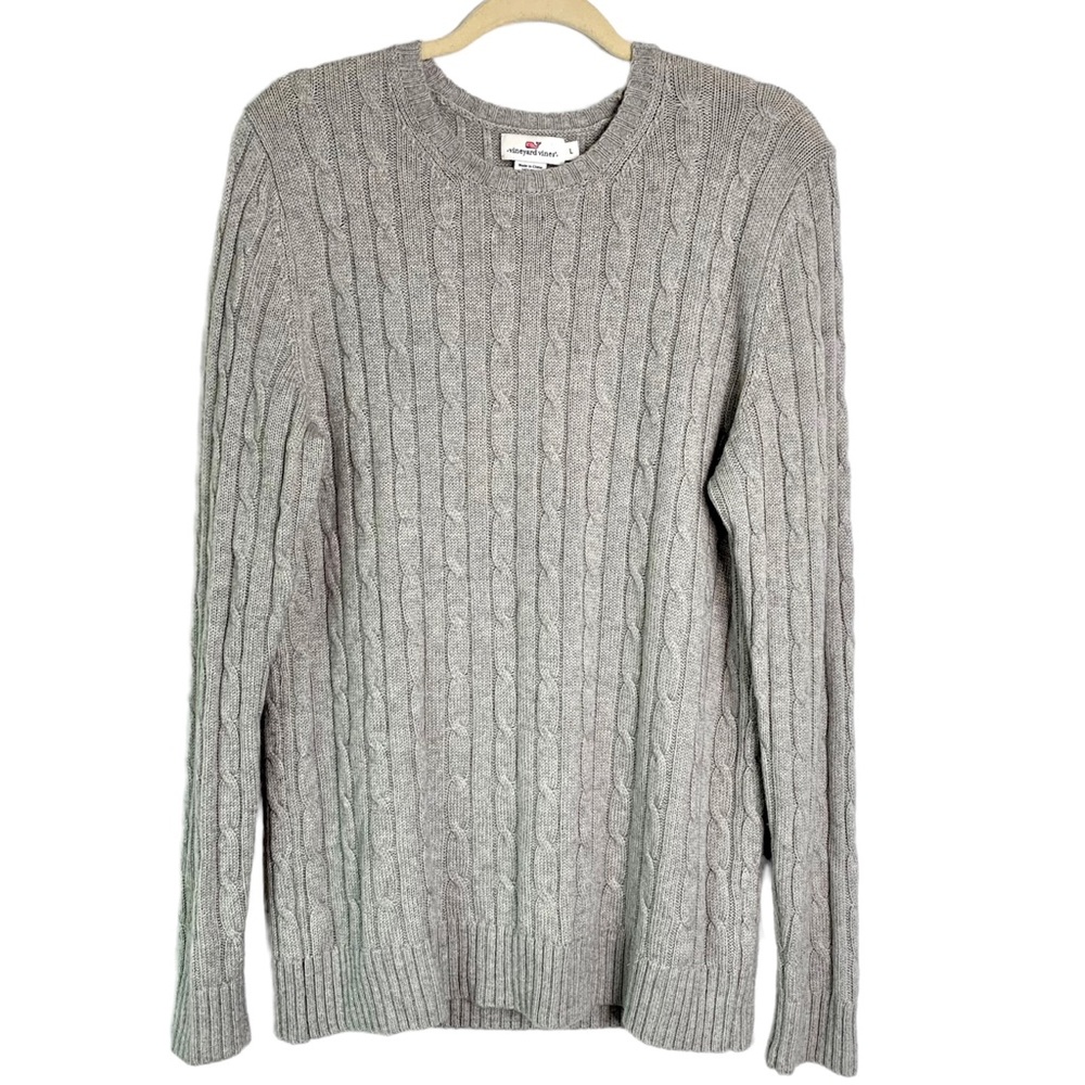 Vineyard Vines Cable Knit Wool Cashmere Blend Sweater Size L Light Gray Crewneck